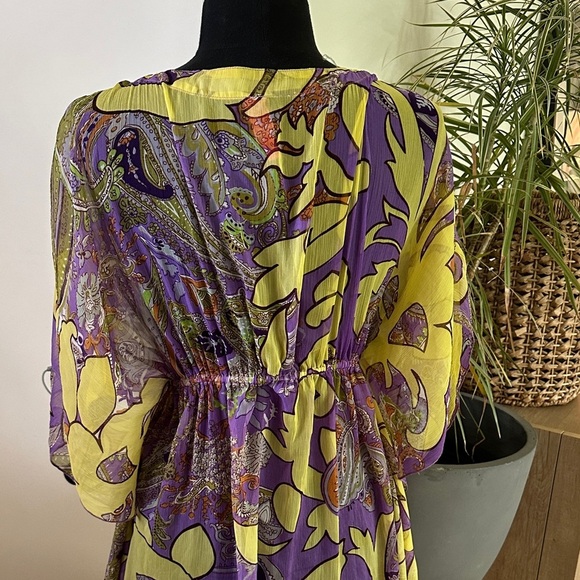 Folia Swim Sheer Beach Cover-Up Yellow and Purple Dress with Sequin Detail - Med - Picture 7 of 10